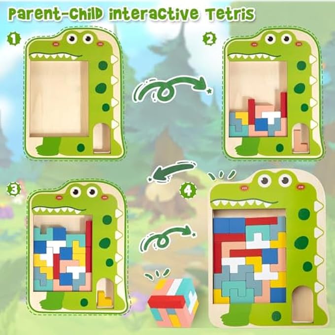 WOODEN TANGRAM PUZZLE FOR KIDS | MONTESSORI PATTERN BLOCKS & GEOMETRIC SHAPES SET | STEM BRAIN TEASER & LOGIC GAME | 3D COLORFUL WOODEN BLOCKS PUZZLE TOY PRESCHOOL BOYS GIRLS AGE 3-7 - Image 2